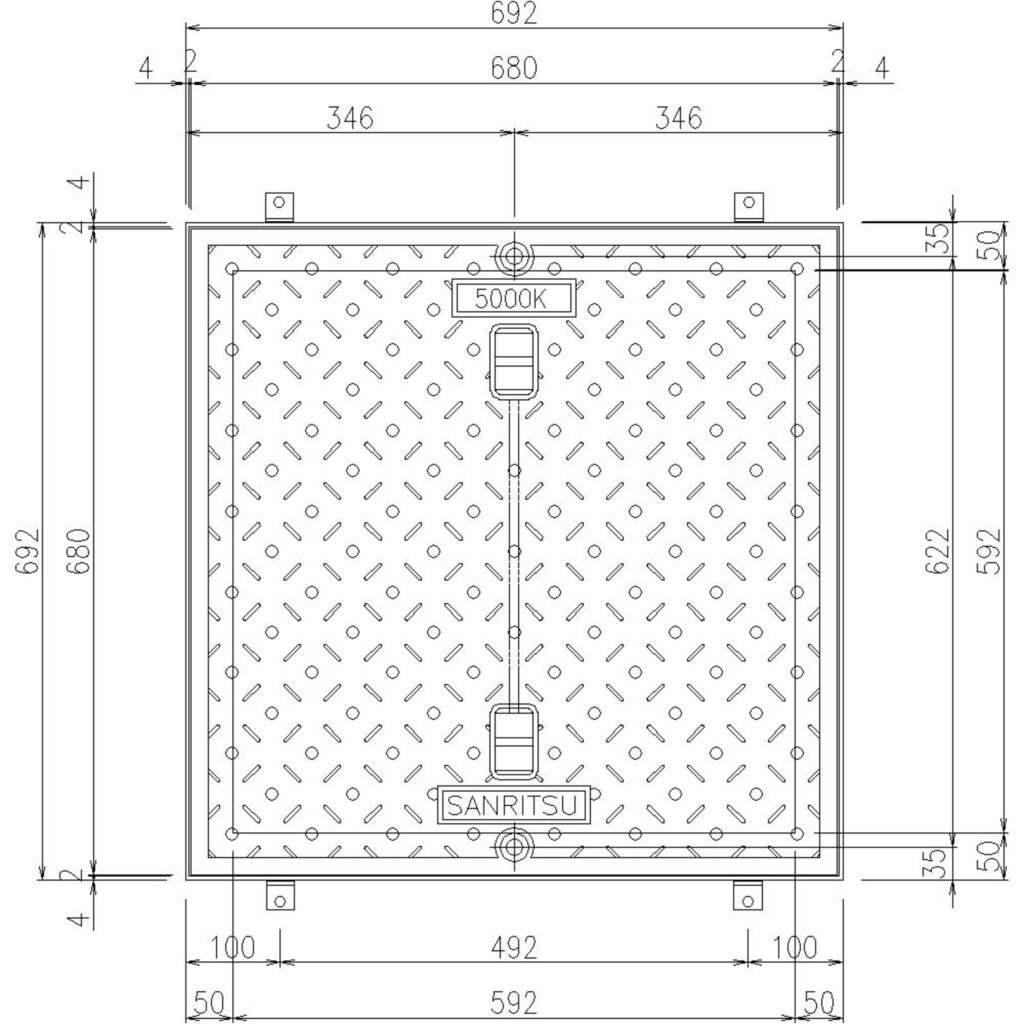 SR-K6060D｜三立製、鋳鉄製 浄化槽用マンホール蓋（角型・既製品・5000K）、蓋と枠セット